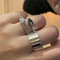 Mode geometrischer doppelter schwarzer weißer Diamant offener Ring Großhandel nihaojewelry