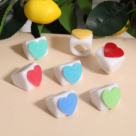simple fashion contrast color creative colorful heart resin ring wholesale nihaojewelry NHPJ408644's discount tags