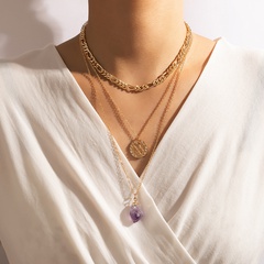 new purple natural stone Cupid's arrow pendent multi-layer necklace wholesale Nihaojewelry