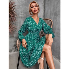 fashion floral printed V-neck long-sleeved dress wholesale Nihaojewelry