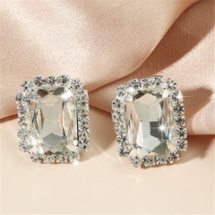 European and American fashion new earrings diamonds rectangular geometric stud earrings