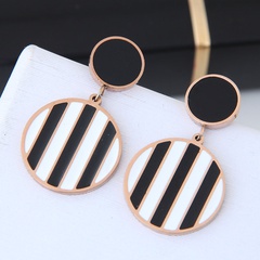 simple titanium steel round black and white vertical strips earrings wholesale Nihaojewelry