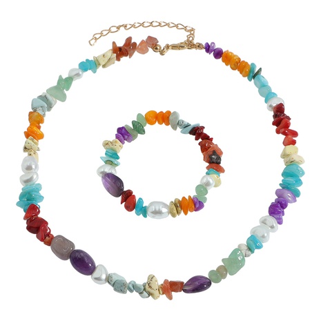 böhmische Farbe Kies Stretch Perlenkette Armband Set Großhandel nihaojewelry's discount tags