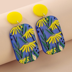retro acrylic yellow flower print geometric earrings wholesale Nihaojewelry