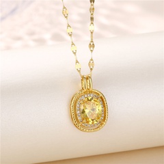 Tuhao Gold Square Necklace New Simple Personalized Cold Style European and American Fashion Hip Hop Internet Celebrity Zircon Clavicle Chain Jewelry
