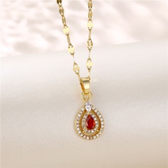 18K Fashion Red Water Drop Titanium Steel Rhinestone Inlaid Zircon Necklace Wholesale Nihaojewelry