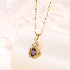 wholesale jewelry amethyst slower zircon copper pendant titanium steel chain necklace nihaojewelry