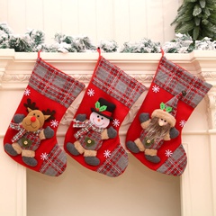 Cross-Border New Stereo plus Size Christmas Socks Gift Bag Santa Bell Plaid Socks Christmas Decorations