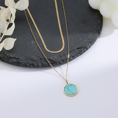 wholesale jewelry turquoise pendant double layered stainless steel necklace nihaojewelry