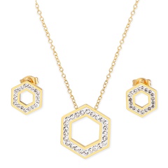 fashion hollow rhinestone-studded hexagon honeycomb necklace earrings set wholesale nihaojewelry