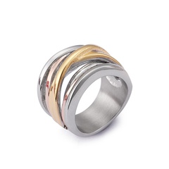 fashion stainless steel geometric twill hollow contrast color wide ring wholesale nihaojewelry
