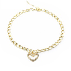 Fashion Hollow Inlaid Zircon Heart Copper Necklace Bracelet Set Wholesale Nihaojewelry