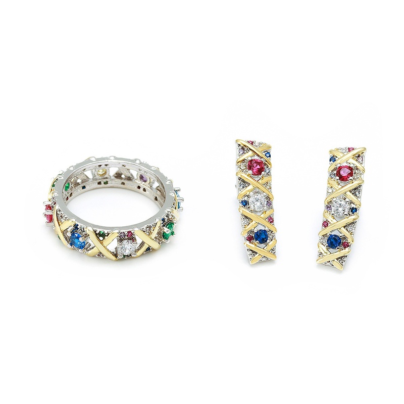 Pendientes de anillo de cobre de circn con incrustaciones de colores de moda vintage conjunto al por mayor nihaojewelry