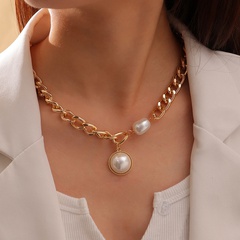 fashion punk metal thick chain pearl stitching necklace wholesale nihaojewelry