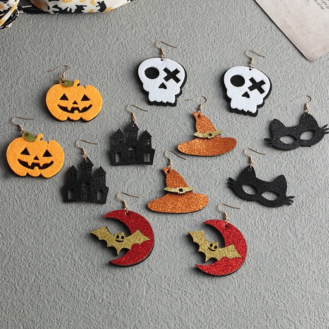 Halloween Felt Cloth Skull Ghost Face Pumpkin Earrings Wholesale Nihaojewelry's discount tags