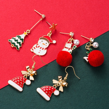 Fashion Bow Christmas Snowman Hat Oil Dripping Earrings Wholesale Nihaojewelry's discount tags