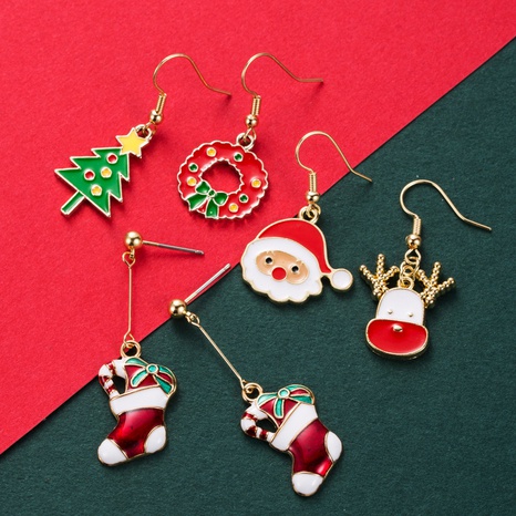 fashion cartoon hollow Christmas dripping oil tree earrings wholesale nihaojewelry's discount tags