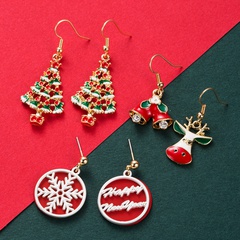 New Christmas Asymmetric Tree Snowflake Drop Oil Earrings Wholesale Nihaojewelry