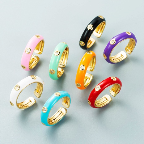 Mode kupfervergoldeter mikroeingelegter Zirkonfarbe tropfender Ring Großhandel Nihaojewelry's discount tags
