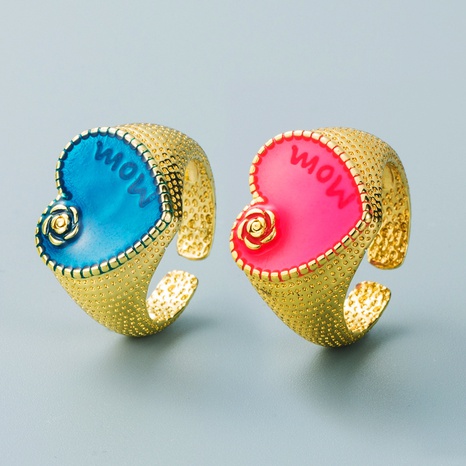 Retro-Kupfer vergoldeter Buchstabe Rose rosa blauer Ring Großhandel Nihaojewelry's discount tags