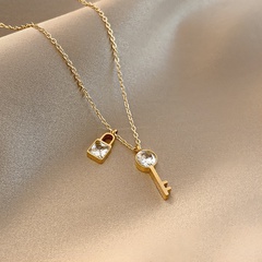 fashion simple lock key-shaped titanium steel inlaid zircon necklace wholesale nihaojewelry