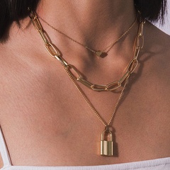 Vente en gros pendentif serrure chaîne épaisse collier multicouche nihaojewelry