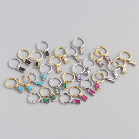 S925 sterling silver geometric rectangular zircon earrings wholesale Nihaojewelry's discount tags