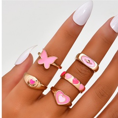 fashion dripping oil heart butterfly alloy ring set wholesale Nihaojewelry