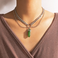 Bohemian thick chain green hexagonal column pendent necklace wholesale Nihaojewelry