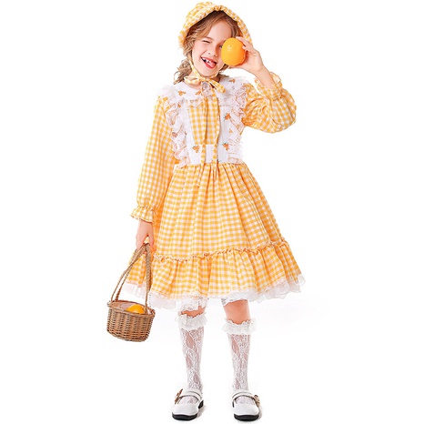 Fashion Children Yellow Plaid Floral Costume Wholesale Nihaojewelry's discount tags