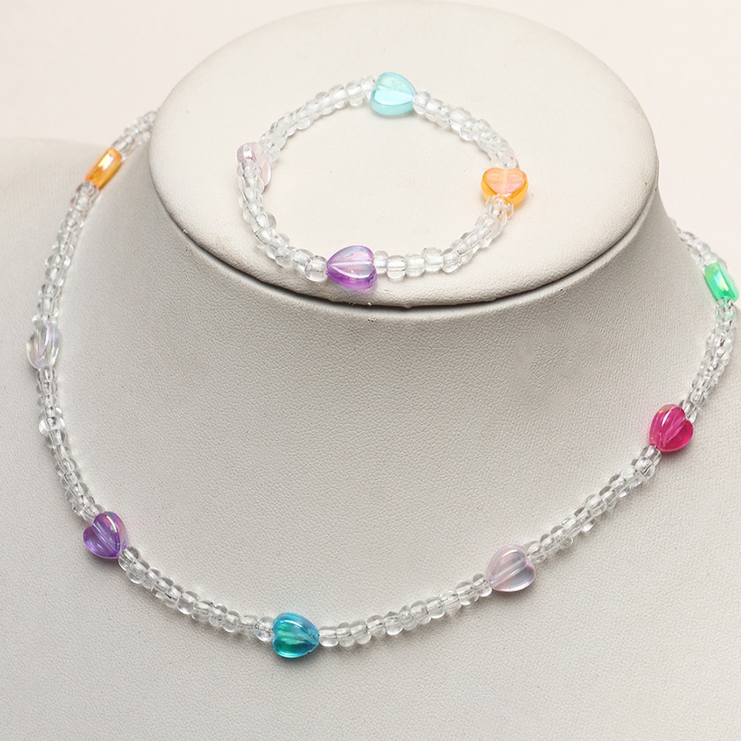 Bijoux Fantaisie Parures Bijoux | Ensemble De Bracelet De Collier De Perles Transparentes Coeur Simple En Gros Nihaojewelry - KQ56585