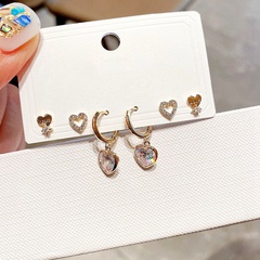 New Korean-Style Korean-Style Heart-Shaped Earrings Set Sterling Silver Needle Refined Zircon Heart-Shaped Ear Clip Ear Studs Gold Plated