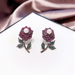 Korea retro rose pearl zircon micro-inlaid copper earrings wholesale nihaojewelry