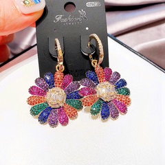 vintage daisy flower color zircon micro-inlaid copper earrings wholesale nihaojewelry