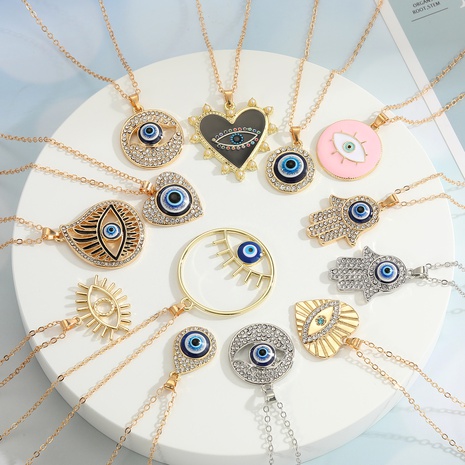 Türkei blaues Auge Anhänger Legierung Diamant Halskette Großhandel Nihaojewelry's discount tags