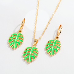 retro green leaf pendant necklace earrings wholesale Nihaojewelry