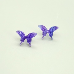 Korean and European/American New Cross-Border Sold Jewelry Personalized Purple Transparent Butterfly Studs Handmade Resin Three-Dimensional Eardrop Earring