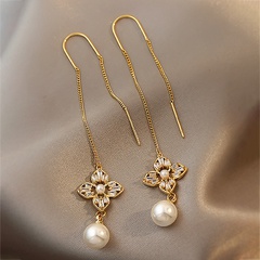 fashion long hollow zircon flower pearl earrings wholesale nihaojewelry