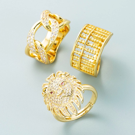 Retro Abakus Löwenkopf Twist Form Kupfer vergoldeter Ring Großhandel Nihaojewelry's discount tags