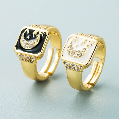 Europäische und amerikanische grenz überschreitende vergoldete Kupfer-eingelegtes Zirkon-Tropf öl Xingyue-Muster ring Hip-Hop-Stil Offene Ring zubehör für Männer und Frauen's discount tags