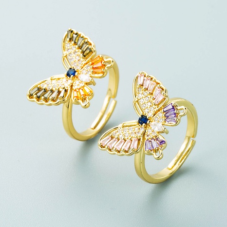 Mode vergoldeter Kupfer eingelegter Zirkon Schmetterling Ring Großhandel Nihaojewelry's discount tags