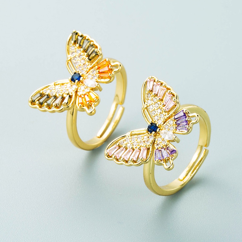 Mode vergoldeter Kupfer eingelegter Zirkon Schmetterling Ring Grohandel Nihaojewelry