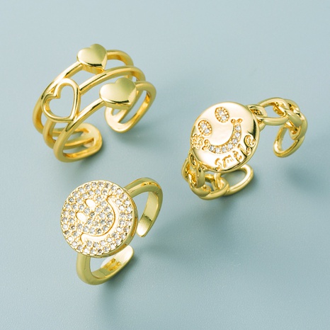 einfacher geometrischer Buchstabe Smiley hohles Herz Kupfer vergoldeter Ring Großhandel Nihaojewelry's discount tags