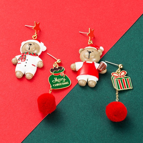 Christmas series alloy resin bear gift box ball earrings wholesale Nihaojewelry's discount tags