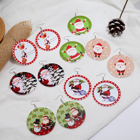 new cartoon Christmas creative geometric printing Santa Claus earrings's discount tags