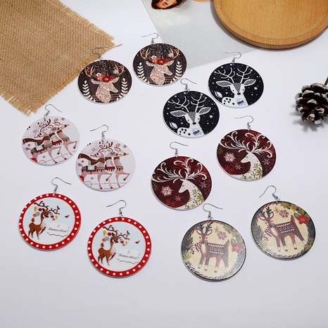 new Christmas cartoon log printing elk geometric earrings wholesale nihaojewelry's discount tags