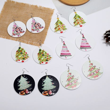 fashion retro log print Christmas tree pattern earrings wholesale nihaojewelry's discount tags