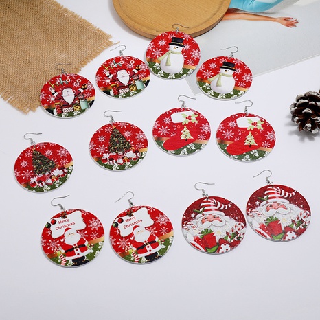 new Christmas creative wood Santa Claus snowman print earrings wholesale nihaojewelry's discount tags