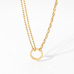 simple gold-plated stainless steel double-layer round bead pendant necklace wholesale Nihaojewelry