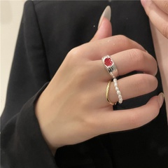 Fashion Miyuki Bead Double Layer Red Oil Drop Love Heart Open Combination Ring Wholesale Nihaojewelry